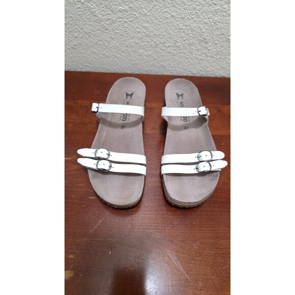 Mephisto Women's White Cork Sandals Size 37 US 6-6.5 Double Strap Adjustable Lea - Picture 1 of 8